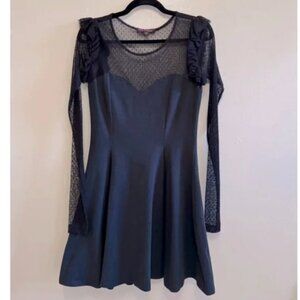 Vintage Betsey Johnson Black Long Sleeve Skater Dress with Lace Detail